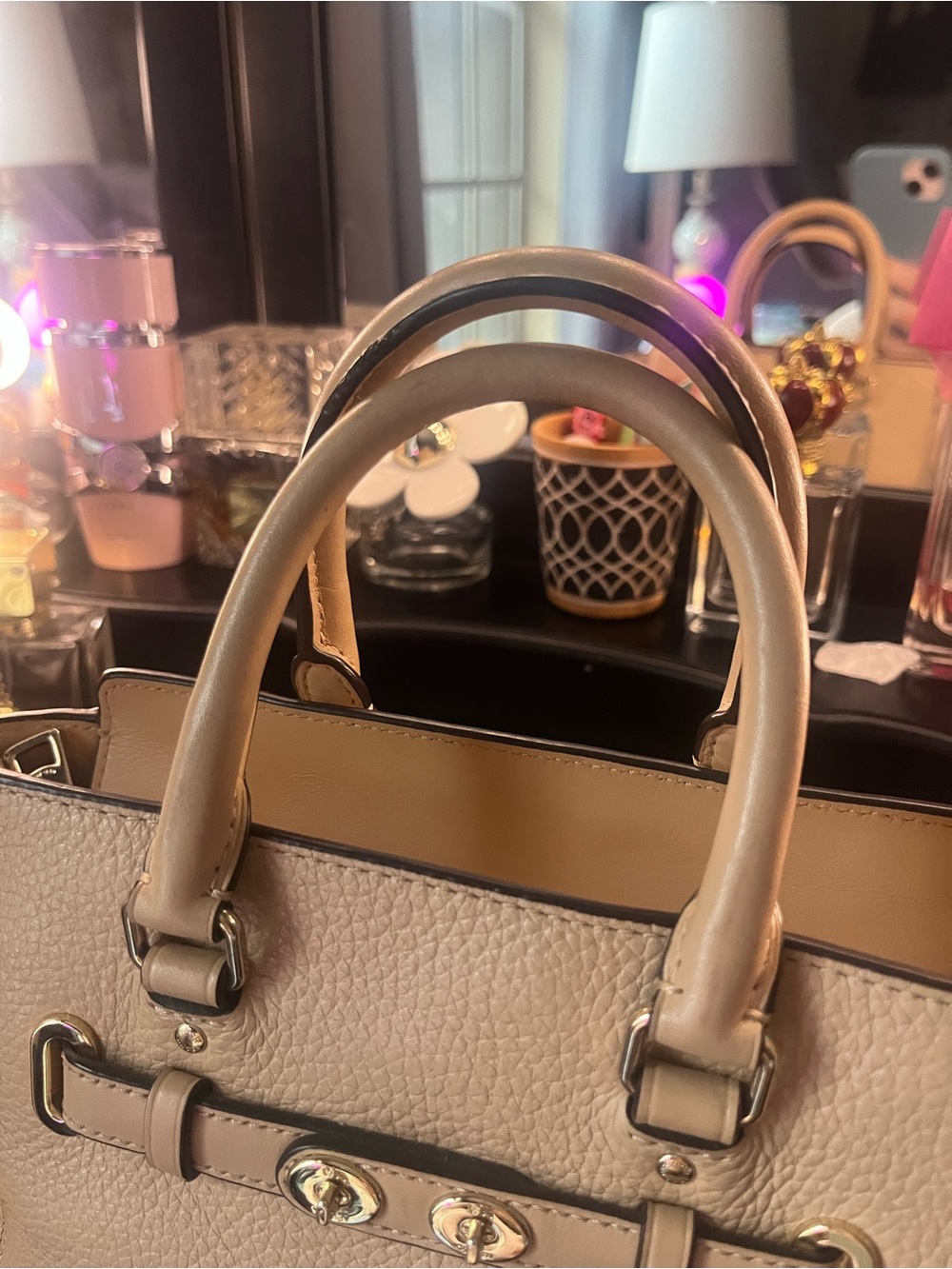 Coach Pebbled Leather Mini Blake Carryall Taupe Top Handle Gold Hardware - Picture 6 of 14
